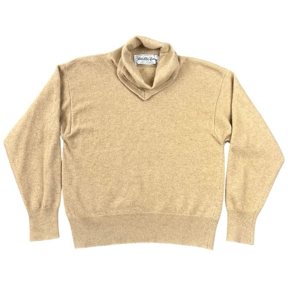 Saks Fifth Avenue 100% Cashmere Tan Turtleneck Sweater Scotland Made - Fits S